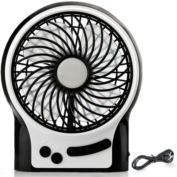 Mini Desktop USB Ventilator Personal Fan mit 1800 mAh aufladbarer Batterie Akku LED-Licht Beweglicher 3 einstellbare Geschwindig