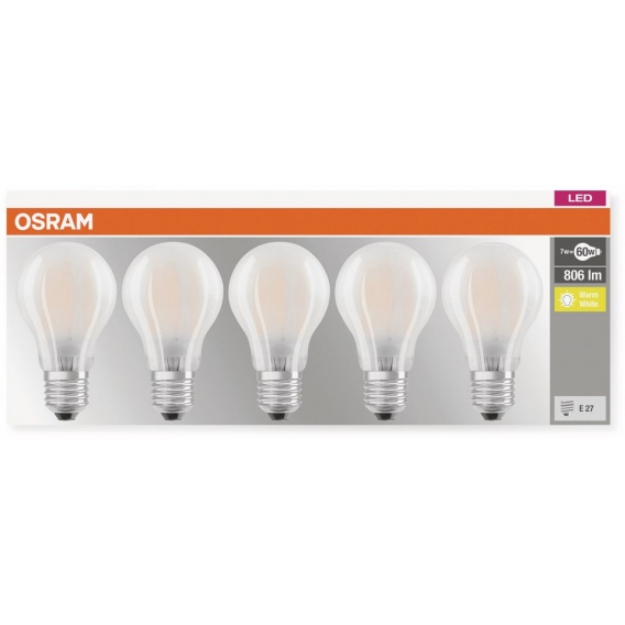 OSRAM LED BASE CLASSIC A 60 FS Warmweiß Filament Matt E27 Glühlampe 5er Pack