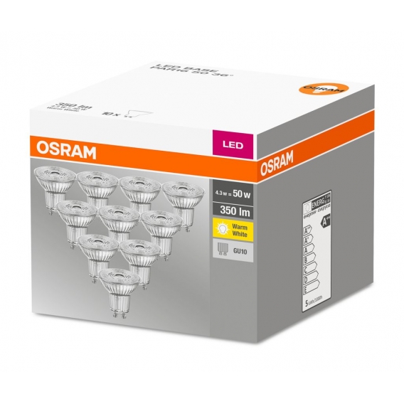 OSRAM LED BASE PAR16 50 (36°) FS Warmweiß SMD Klar GU10 Spot 10er Pack