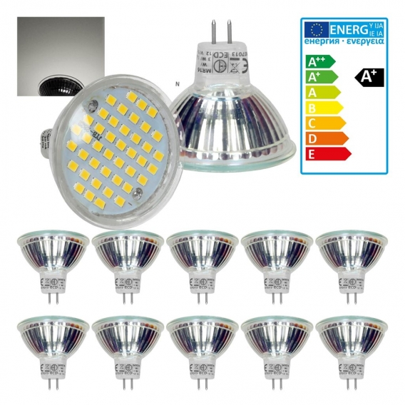 ECD Germany 10er Pack MR16 LED Spot 3W - AC 220-240V - 251 Lumen - Neutralweiß 4000K - aus Glas - A+ - Birne Lampe Strahler Leuc