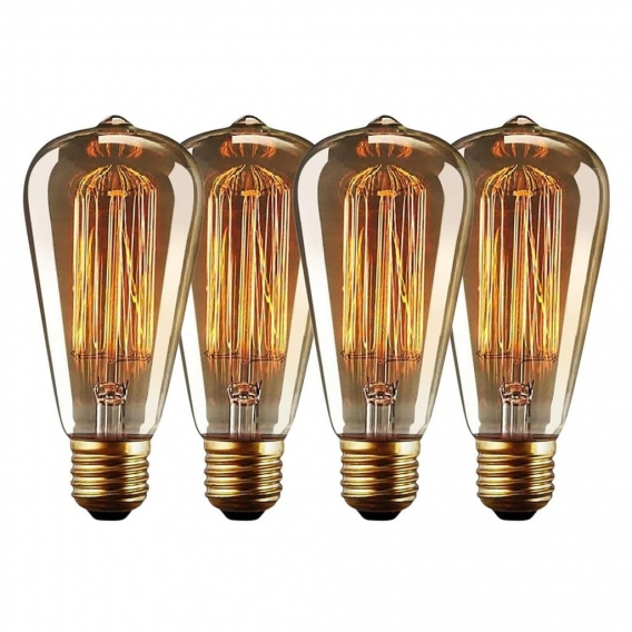 Edison Vintage Glühbirne, 4 Pack E27 ST64 Edison Glühbirne Warmwiess 40W 220V