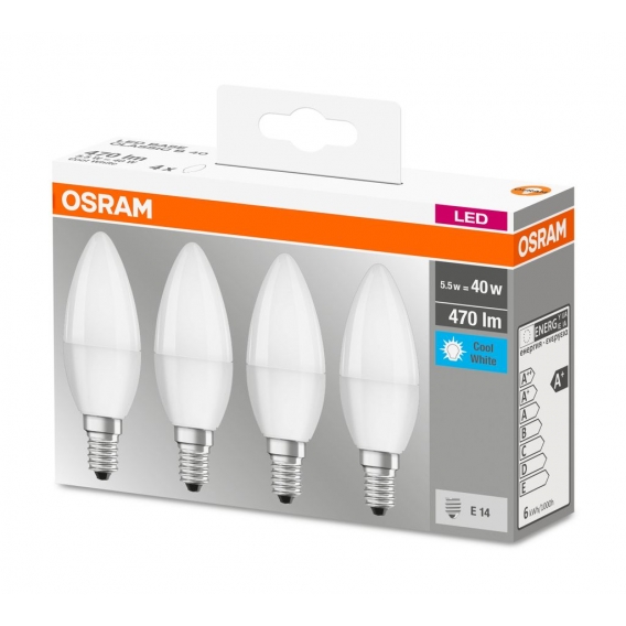 OSRAM LED BASE CLASSIC B 40 FS K Kaltweiß SMD Matt E14 Kerze 4er Pack