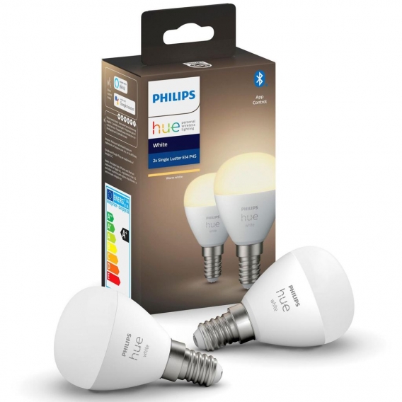 Philips Hue White LED E14 Tropfen P45, 5,7W, 2700 K, dimmbar, Bluetooth, Doppelpack