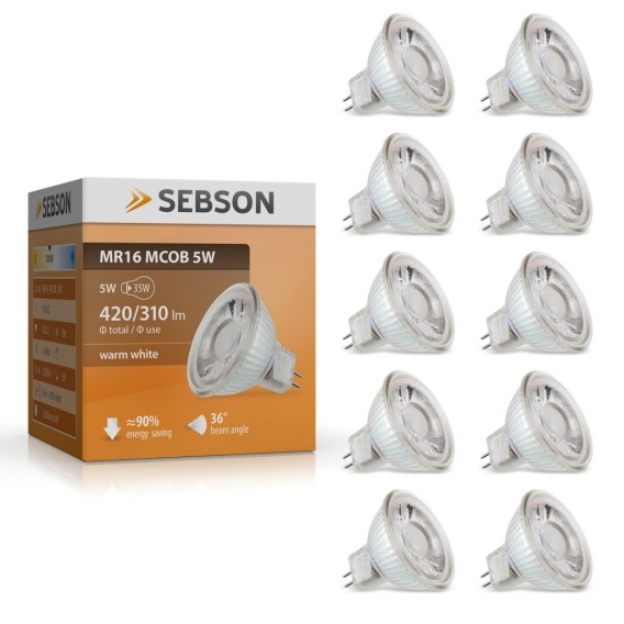 10x LED Lampen MR16 GU5.3 5W Leuchtmittel 12V warmweiß 3000K 36° Spot SEBSON