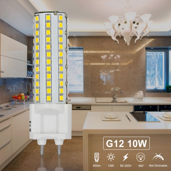 10 Stück G12 LED Kaltweiss Lampen 10W 800 Lumen LED Leuchtmittel 6000 Kelvin Kaltweiß, Ersatz 80W Halogenlampen 360 ° Abstrahlwi