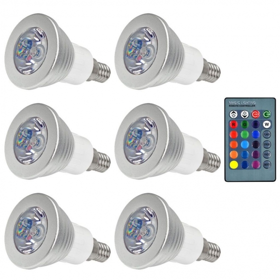 6 Stück 3W RGB LED Reflektorlampe E14 LED Farbige Licht Leuchtmit RGB LED Leuchtmittel Dimmbar mit Fernbedienung, ersetzt 20W, 6