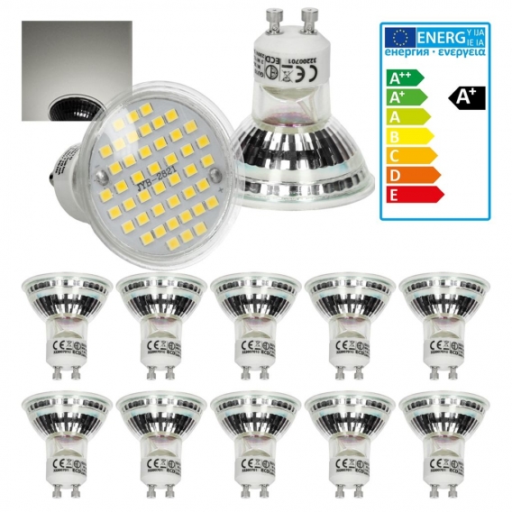 ECD Germany 10er Set LED Spot Lampe GU10 44SMD 3W - ersetzt 25W Glühbirne - aus Glas - 251 lumen - NeutralWeiß 4000K - Leuchtmit