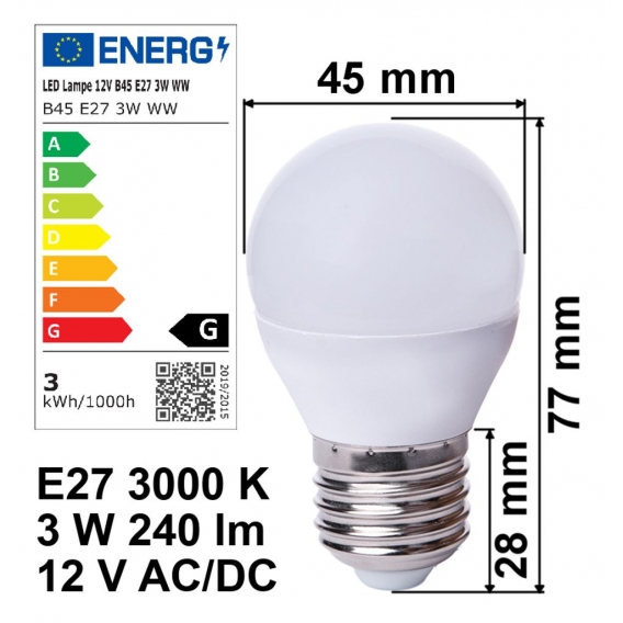 LED Lampe E27 12V 3W A+ warmweiß 240lm 3000K Birne Energiesparlampe 12 Volt Lich