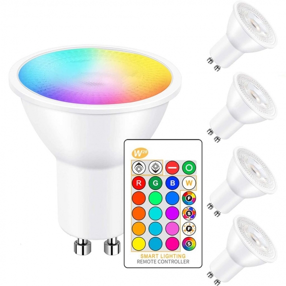 4 Stück 5W GU10 LED Warmweiß RGB Lampe Dimmbar Birnen Leuchtmittel Glühbirne mit Fernbedienung