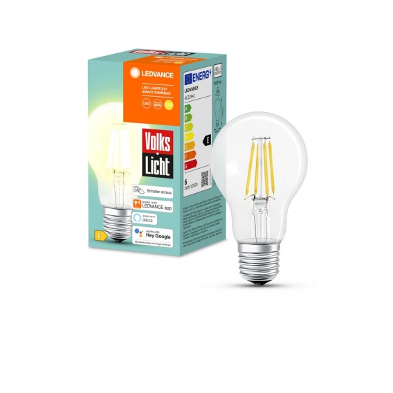 Ledvance Smart LED Leuchtmittel E27, klar, Birne - A60, 6W, 806Lm