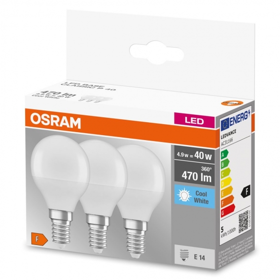 OSRAM LED BASE Classic P40, matte Filament LED-Lampen aus Glas für E14 Sockel, Kerzenform, Kaltweiß (4000K), 470 Lumen, Ersatz f