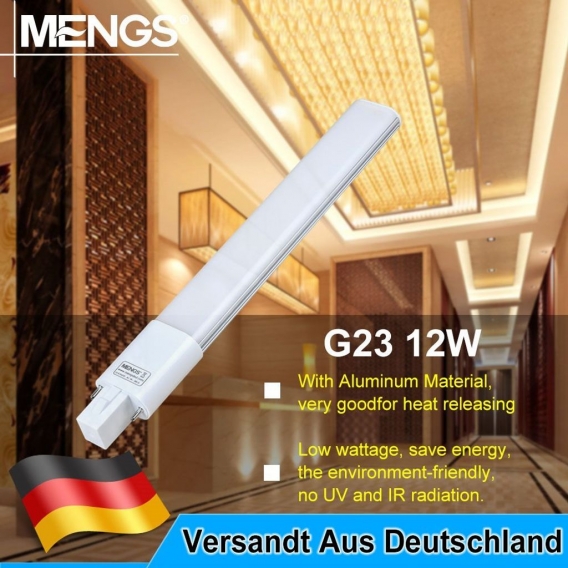 MENGS G23 12W＝95W 2 Pin LED PL Licht Glühbirne Lampe 1200LM AC 85-265V 72X2835 SMD Neutralweiß