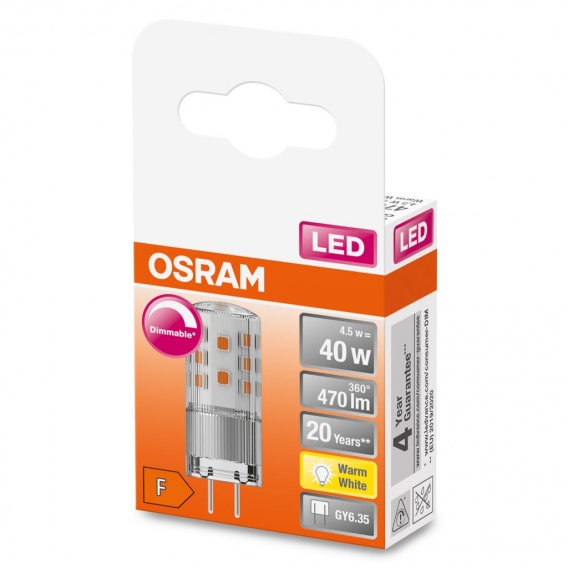 OSRAM Dimmbare LED PIN Lampe mit GY6.35 Sockel, Warmweiss (2700K), 320 Lumen, klares Glas, Single-Pack