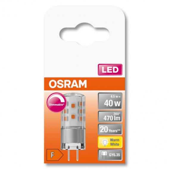 OSRAM Dimmbare LED PIN Lampe mit GY6.35 Sockel, Warmweiss (2700K), 320 Lumen, klares Glas, Single-Pack