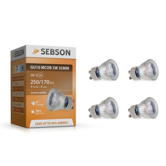 4x LED Lampen GU10 warmweiss 3W ø35m 230V Leuchtmittel Spot Strahler COB SEBSON