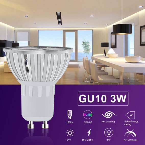 10 Stück GU10 LED Warmweiss Lampen 3W 180 Lumen LED Leuchtmittel 3000 Kelvin Warmweiß, Ersatz 20W Halogenlampen 60 ° Abstrahlwin