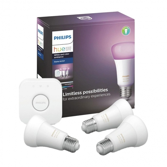 Philips Hue White and Color Ambiance LED Starter Kit 3xE27 + Bridge Bluetooth weiss 0MB