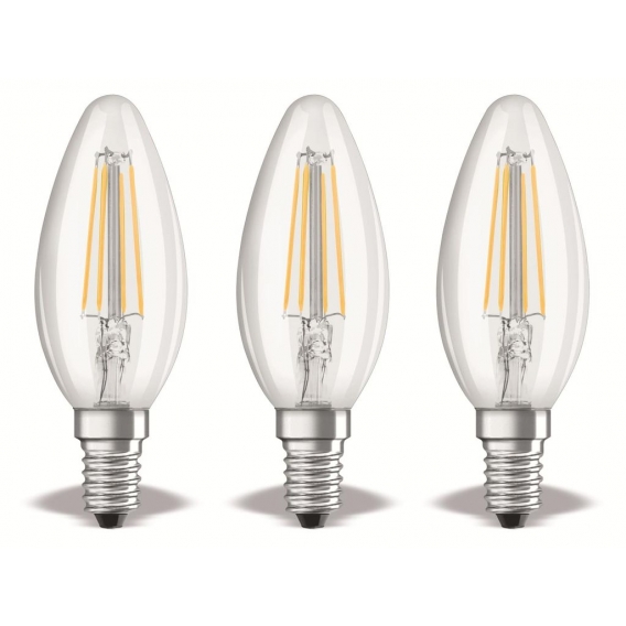 OSRAM LED BASE CLASSIC B 40 FS Kaltweiß Filament Klar E14 Kerze 3er Pack