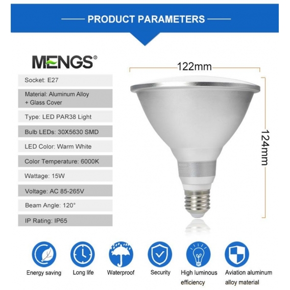 E27 PAR38 15W＝120W LED Spot Reflektor Strahler Licht Leuchtmittel IP68 Lampe 1200LM AC 85-265V Kaltweiß