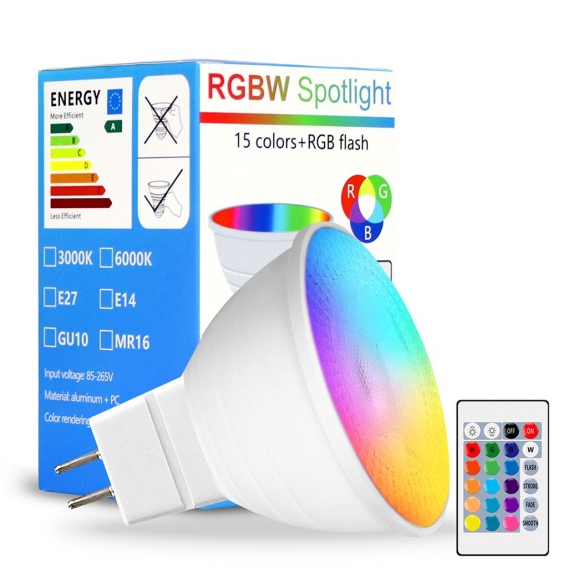 3W MR16 LED Glühbirne RGB Farbwechsel Spotlight Leuchtmittel Lampe Warmweiß 2700K mit Fernbedienung