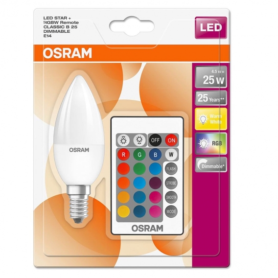 OSRAM LED STAR CLASSIC B 25 BLI K REMOTE RGBW SMD Matt E14 Kerze