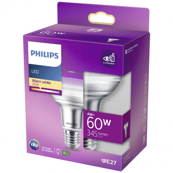 Philips LED Lampe ersetzt 60W, E27 Reflektor R80, klar, warmweiß, 345 Lumen, nicht dimmbar, 1er Pack