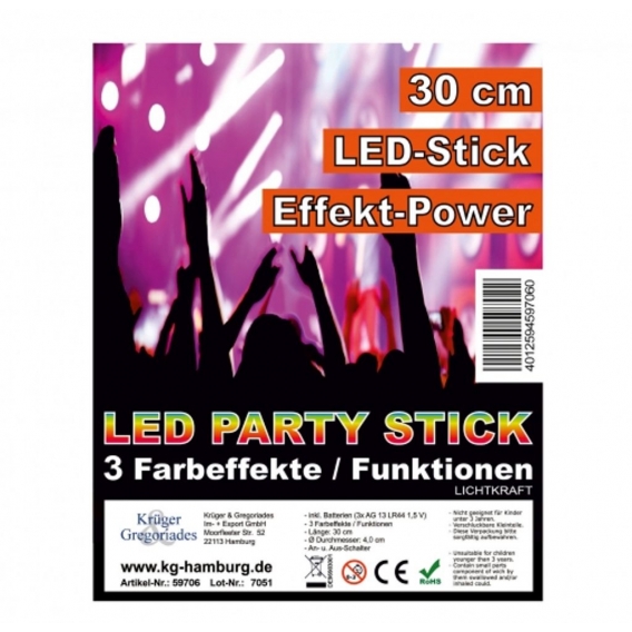 10 Stk. | LED Party Stick, Leuchtstab 30 cm - 3 Effekte, Glowstick, Partylicht