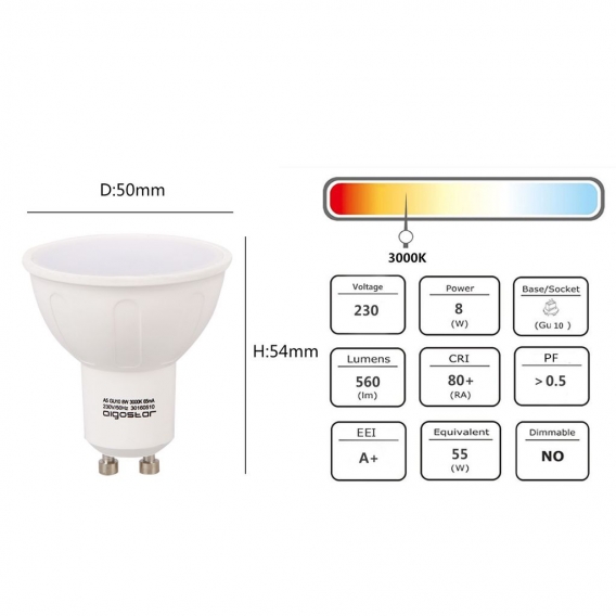 GU10 LED 8W Warmweiss 3000K 560 Lumen 120 Abstrahlwinkel, 5er Set