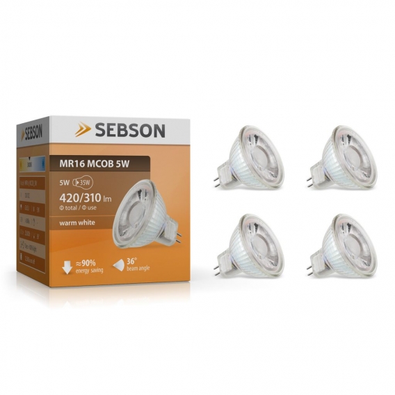 4x LED Lampen MR16 GU5.3 5W Leuchtmittel 12V warmweiß 3000K 36° Spot SEBSON