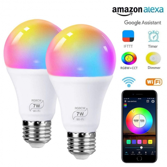 9W E27 Smart WLAN LED Glühbirne Dimmbar RGBCW Lampe Intelligente Birne Kompatibel mit Alexa und Google Home