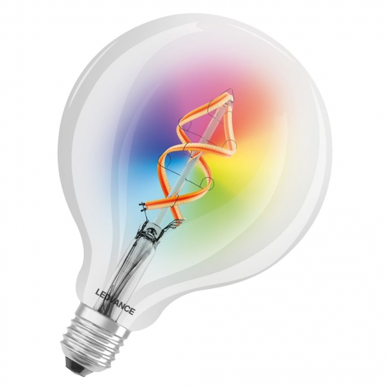 LEDVANCE Smarte LED-Lampe mit Wifi Technologie, E27, RGB-Farben änderbar, Globeform, Farbiges Filament als Stimmungslicht, Ersat