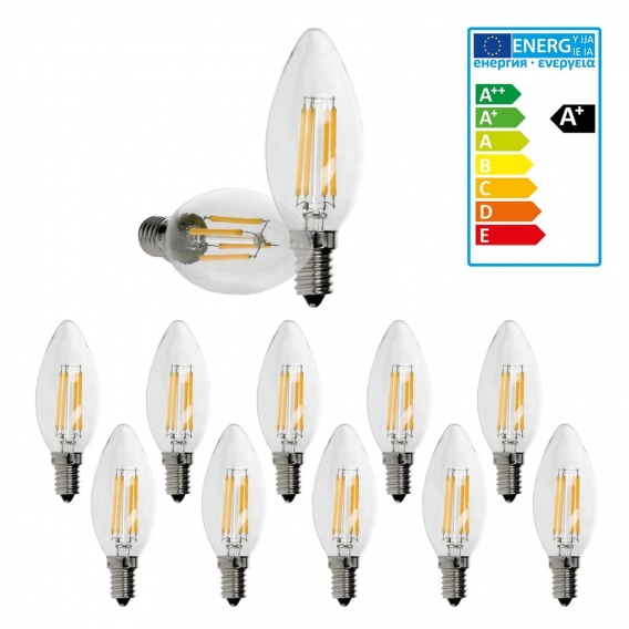 ECD Germany 10er Pack LED Kerze Filament E14 4W - Warmweiß 2800K - 414 Lumen - 120° Abstrahlwinkel - AC 220-240V - erstezt 20W G