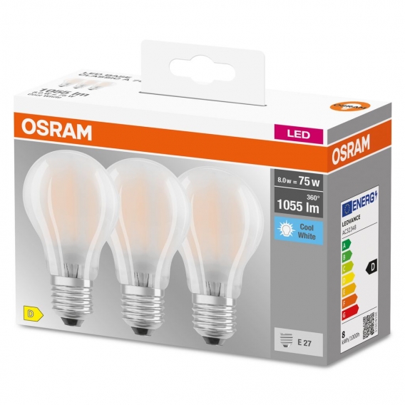 OSRAM LED BASE Classic A75, matte Filament LED-Lampen aus Glas für E27 Sockel, Birnenform, Kaltweiß (4000K), 1055 Lumen, Ersatz 