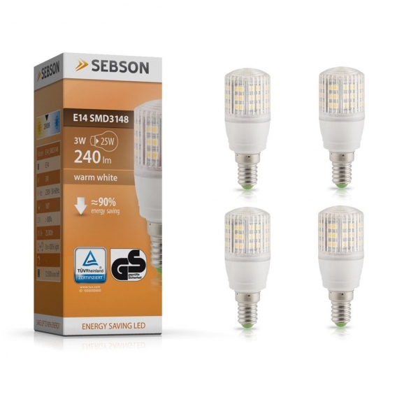 4x LED Lampe E14 warm weiß 3W / 25W 230V Leuchtmittel 240lm 2900K 280° SEBSON