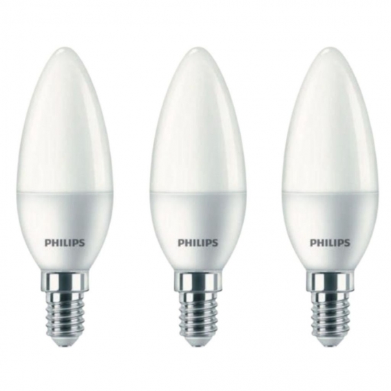 Philips LED Lampe ersetzt 40W, E14 Kerzenform B35, weiß, warmweiß, 470 Lumen, nicht dimmbar, 3er Pack