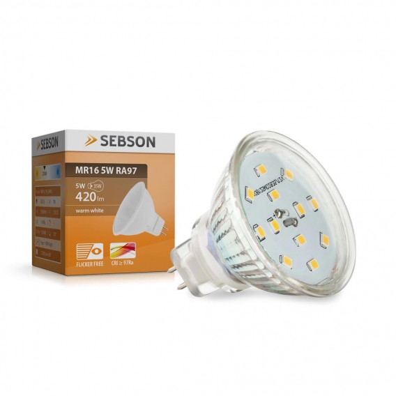 10x LED Lampen MR16 GU5.3 warmweiss 5W RA97 flimmerfrei 12V Leuchtmittel SEBSON