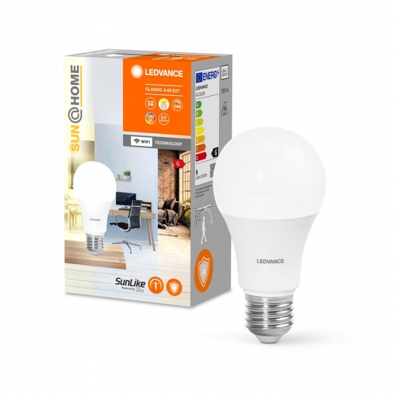 LEDVANCE SUN@HOME LED Lampe E27 mit 9W ersetzt 40 W, 750 Lm, Sonnenlicht bis Kaminfeuer (2200-5000K), CRI95, Smarte WIFI Leuchte