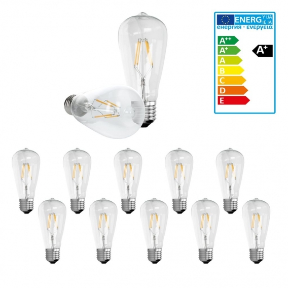 ECD Germany 10er Pack LED Filament Kolben Birne E27 4W - Warmweiß 2800K - 145 mm - 408 Lumen - AC 220-240V - erstezt 20W Glühlam