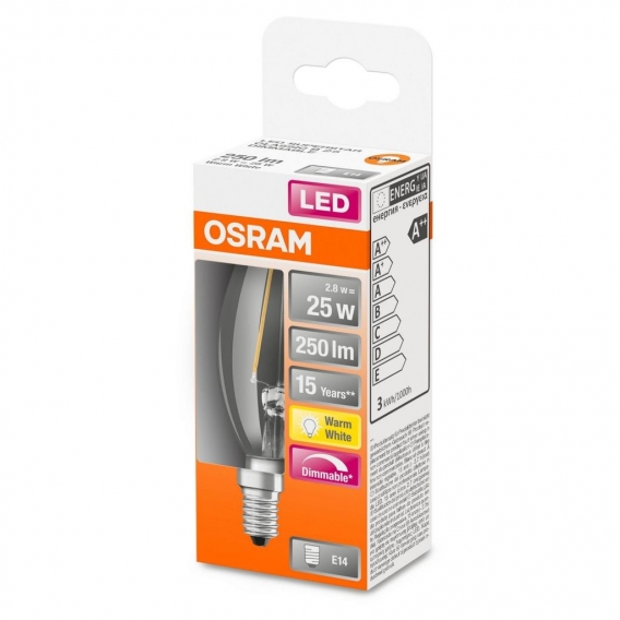 OSRAM LED SUPERSTAR CLASSIC B 25 BOX DIM Warmweiß Filament Klar E14 Kerze