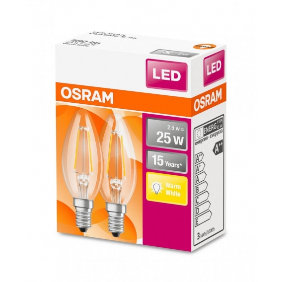 OSRAM LED STAR CLASSIC B 25 BOX Warmweiß Filament Klar E14 Kerze Doppelpack