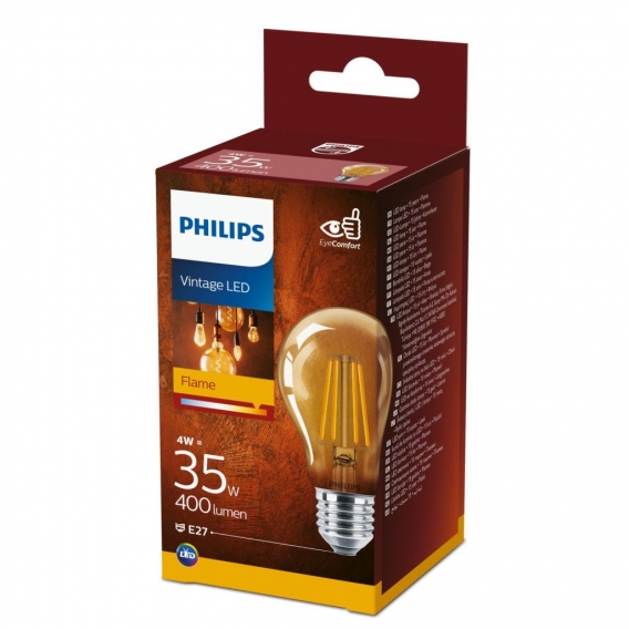 Philips LED Lampe ersetzt 35W, E27 Standardform A60, klar -Vintage, goldweiß, 400 Lumen, nicht dimmbar, 1er Pack