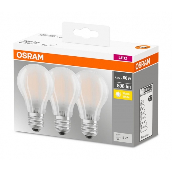 OSRAM LED BASE CLASSIC A 60 FS Warmweiß Filament Matt E27 Glühlampe 3er Pack