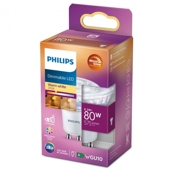 Philips LED WarmGlow Lampe ersetzt 80W, GU10 Reflektor PAR16, warmweiß, 575 Lumen, dimmbar, 1er Pack