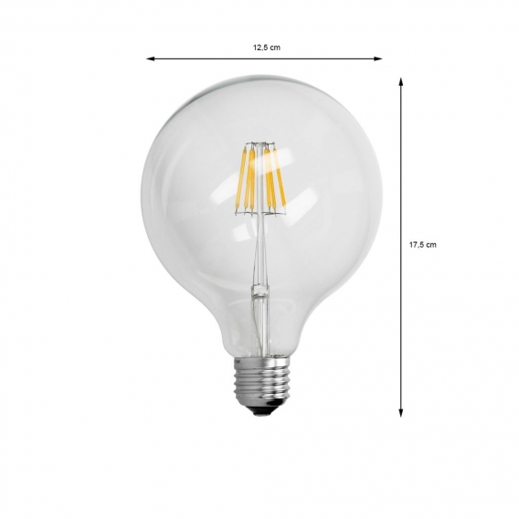 ECD Germany 2er Pack LED Filament Birne Globe E27 6W - Warmweiß 2800K - 125 mm - 624 Lumen - AC 220-240V - erstezt 40W Glühlampe