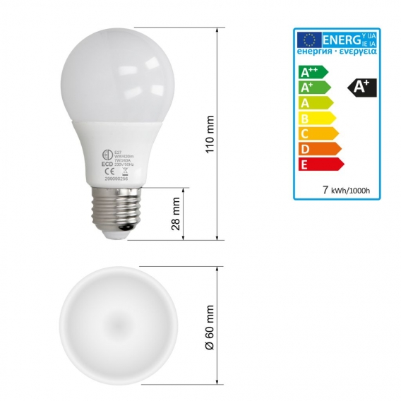 ECD Germany 6er Pack E27 LED Lampe Birne 7W - ersetzt 45W Glühlampe - Warmweiß 3000K - 420 Lumen - Abstrahlwinkel 270° - 220-240