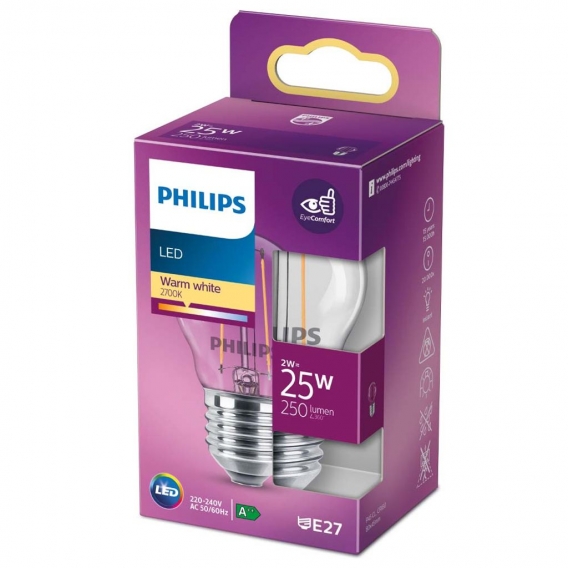 Philips LED Lampe ersetzt 25W, E27 Tropfenform P45, klar, warmweiß, 250 Lumen, nicht dimmbar, 1er Pack