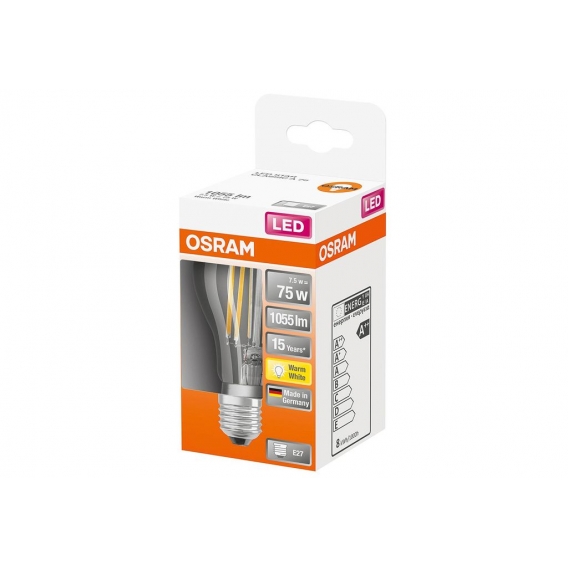 Osram LED Classic A75 Filament Lampe E27 Leuchtmittel 8W＝75W Warmweiß klar