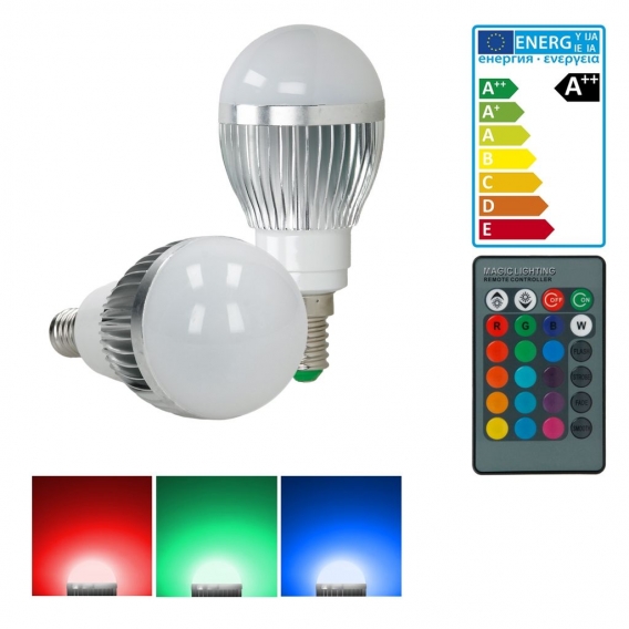 ECD Germany 3er Pack LED Birne mit IR-Fernbedienung 24 Tasten - E14 3W - RGB - AC 220-240V - 250 Lumen - 50x102 mm - farbwechsel