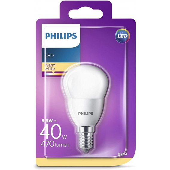 Philips 4 x LED Tropfenform Matt P45 Weiß 5,5W＝40W 470lm E14 2700K Warmweiß