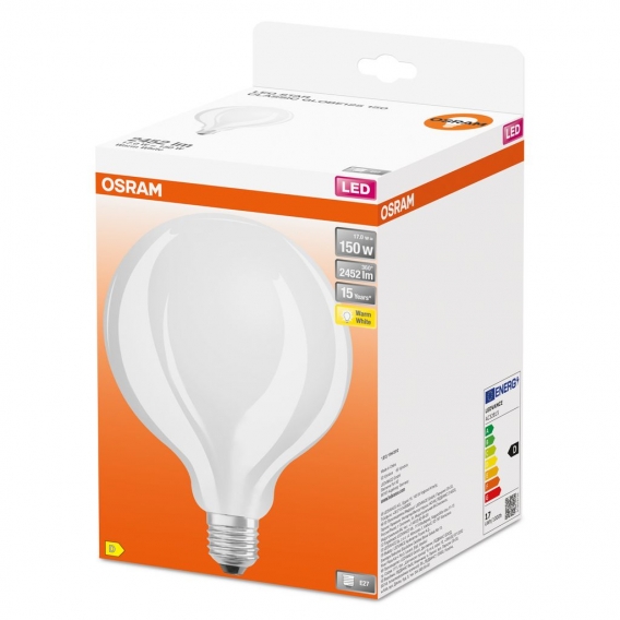 OSRAM LED Star GLOBE125, matte Filament LED-Lampe in Globe Form mit 125mm Durchmesser, E27 Sockel, Warmweiß (2700K), 2452 Lumen,